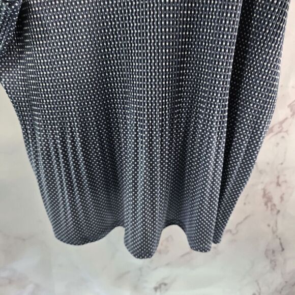 Adrianna Papell Shirt Womens XL Navy White Spot Dot Blouse Double Sleeve Ruffle - Picture 7 of 10